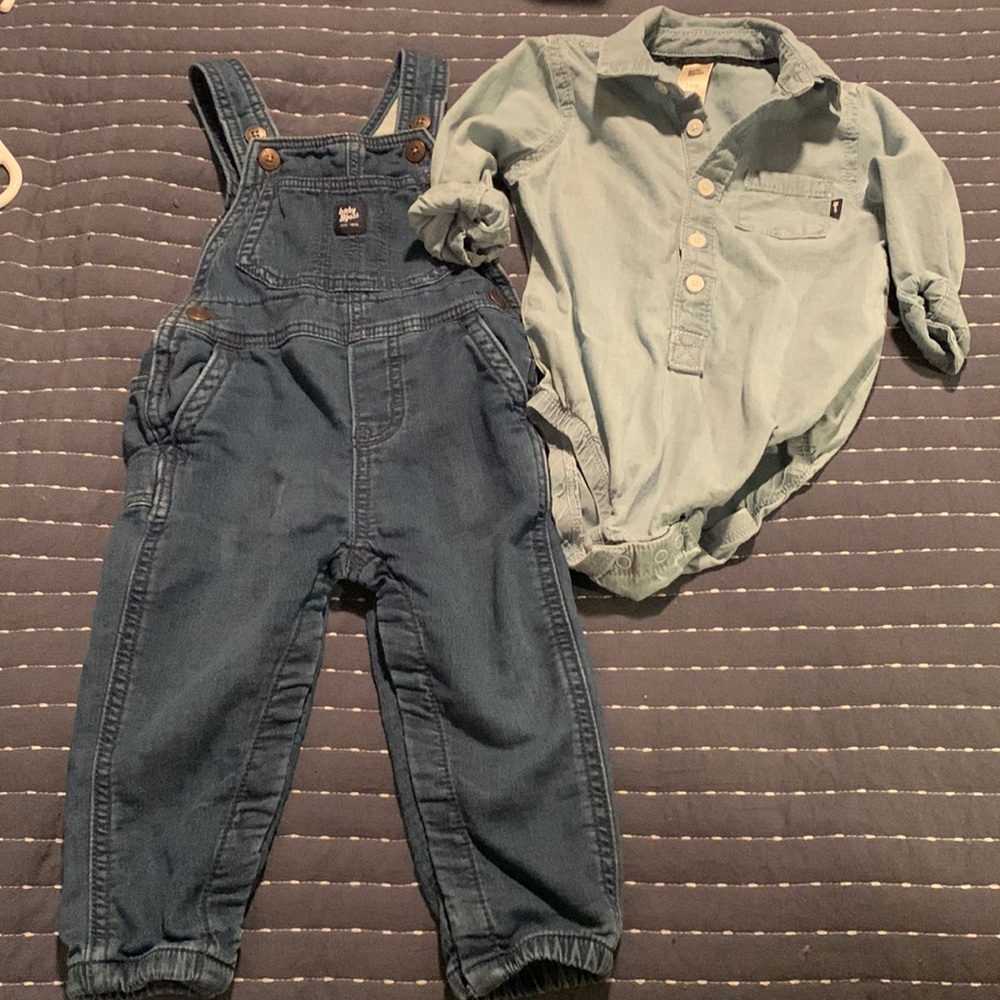 Baby B’Gosh Jean Overall and Button up shirt set.